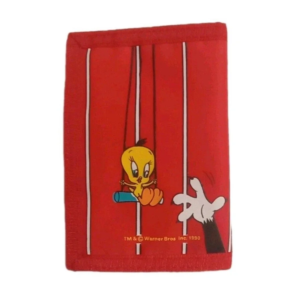Red Looney Tunes Tweety + Sylvester Trifold Wallet 1990 Vintage Retro